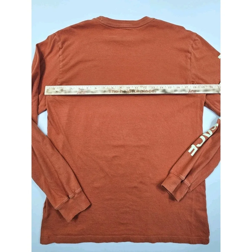 THE NORTH FACE Spell Out Sleeve Mens S Orange Long Sleeve T-Shirt Graphic Tee
